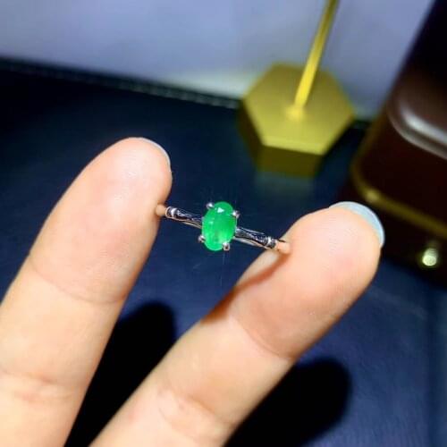 925 Pure Silver Chinese Style Natural Emerald Womens Popular Exquisite Simple Adjustable Gem Ring Fine Jewelry Support Detectio