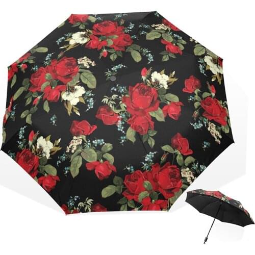 Three Folding Rose Design Manual UV Protection Umbrella Sunny Umbrellas For Women Parasol Rain Gear