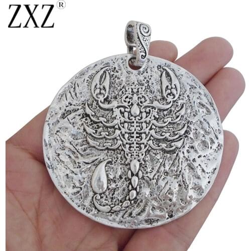 ZXZ 2pcs Large Hammered Round Medallion Scorpion Charms Pendants for Necklace Jewelry Making Findings 73x62mm