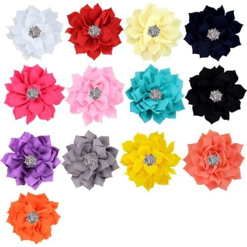 10Piece/Lot Size 9CM Fabric Flower Crystal Rhinestone Cloth Flowers Handmade DIY Girl Headdress Flower Cloth Hair Accessories