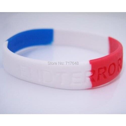 100pcs End Terrorism Red White Blue bombing anti terror wristband silicone bracelets free shipping by ePacket A