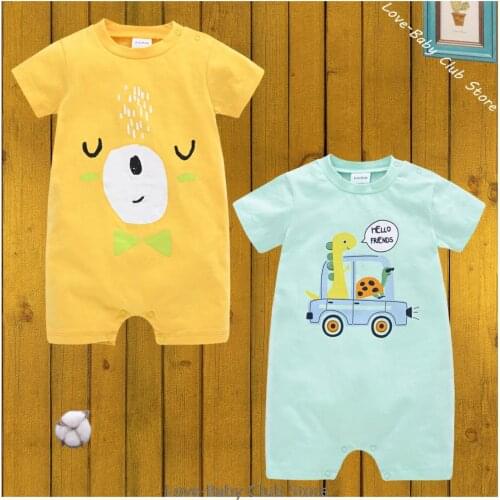 2pcs/pack Baby Rompers Summer Clothing 100% Cotton One-pieces Infant Newborn Girls Boys Sweatshirts Cartoons Animals Printed