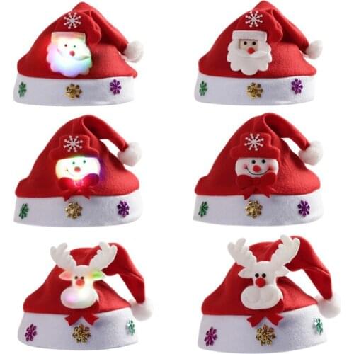 5pcs New Kids Christmas Santa Claus Snowman Elk Reindeer Snowflakes Hats Natal Hat for Children Adult Natale New Year Gifts