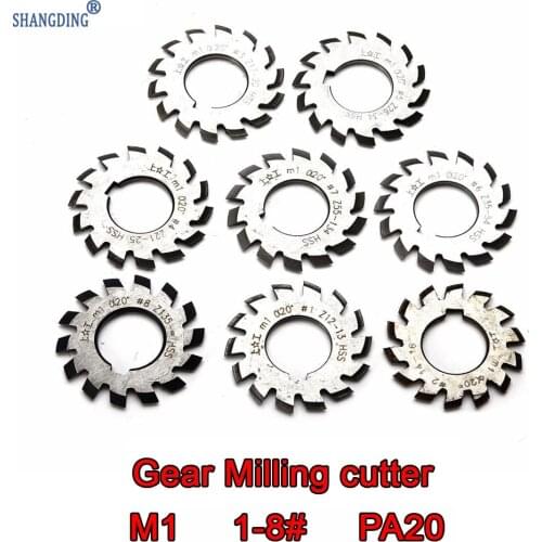 8pcs New M1 PA20 20 Degree High Speed Steel Gear Cutters Set #1-8 Assortment machine tools accessories milling