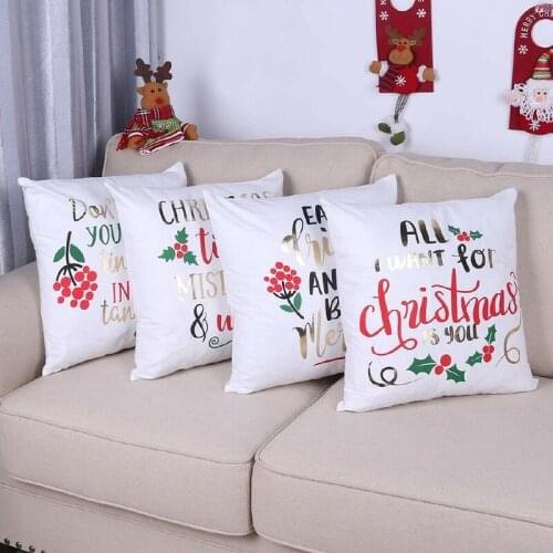 Bronzing White Soft Sofa Cushion Cover European-Style Letter Christmas Gift Decorative Pillow Case 45*45cm Home Throw Pillow