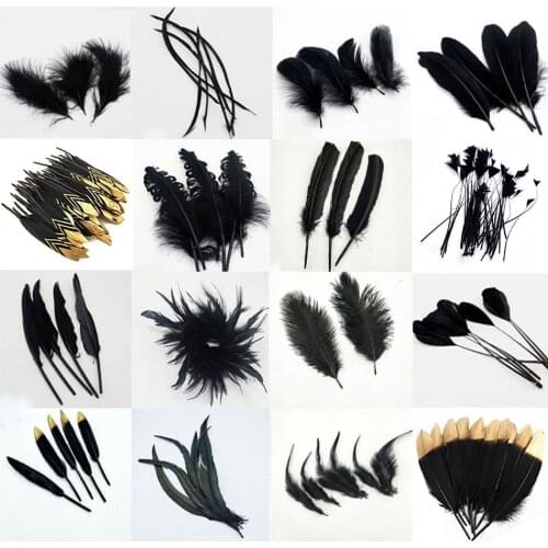 20Pcs Black Natural Ostrich Goose Feathers Crafts DIY Dyed Pheasant Turkey Feather for Jewelry Making Party Wedding Decoration