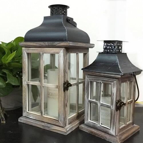 American Country Wooden Candle Holders Votive Iron Glass Hanging Candlestick Candle Lantern Party Christmas Home Decoration