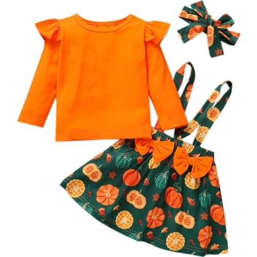 Kids Clothes Halloween Costume Girls Set 2021 Spring Autumn New Bow Princess Pullover Shirt+Strap Dress Baby Skirt Suit Clothing