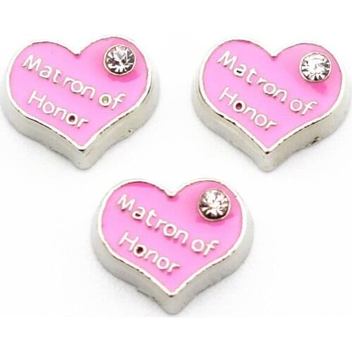 Hot selling 10pcs/lot crystal silver heart matron of honor floating charms living glass floating pendant lockets charms