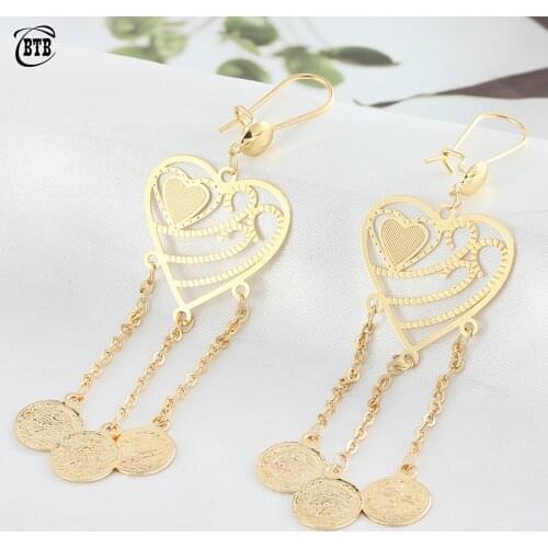 Exquisite Peach Heart Gold Pendant Earrings Muslim Islamic Middle Eastern Womens Party Wedding Jewelry Holiday Gift Wholesale