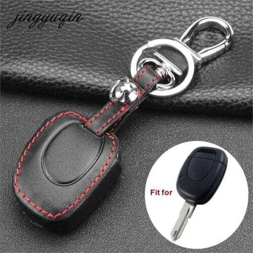 Jingyuqin Car Key Cover Leather Case For Renault Twingo Clio Kangoo Master 1 Button Fob Shell Protection Holder