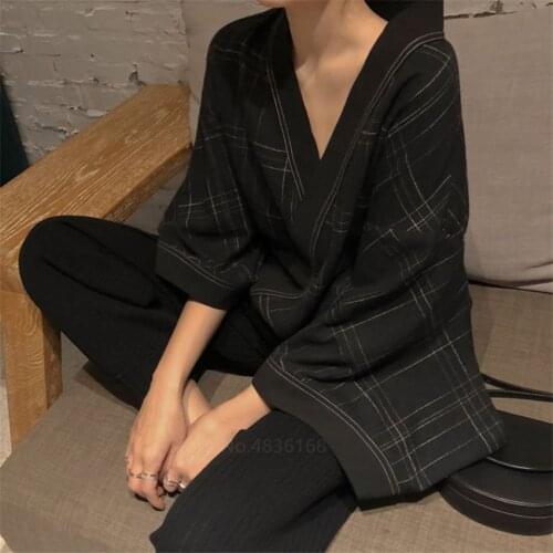 Asian Fashion Womens Japanese Traditional Clothes Kimono Cardigan Harajuku Streetwear Vintage Loose Lattice Sleeve Black Yukata
