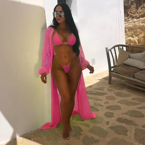 3Pcs Set Sexy Women Swimsuit Split Bikini Set+Beach Cover Ups Swimwear For Ladies Femme Biquini Sexy Brazilian Bathing Suit