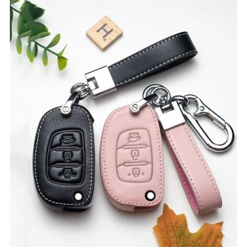 Leather Car Key Cover Case for Hyundai Ix35 IX45 IX25 I10 I20 I30 HB20 Sonata Verna Solaris Santa Elantra Mistra Protection