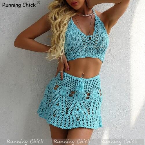 2020 Best Selling Hand Hook Bikini Wrapped Chest with Sexy Versatile Cut-out Pleated Skirt Split Swimsuit Wholesale, Bikini Set