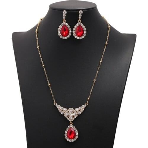 Fashion Elegant Party Gift Women Jewelry Sets Wedding Bridal Crystal Rhinestone Necklace Earring Sets