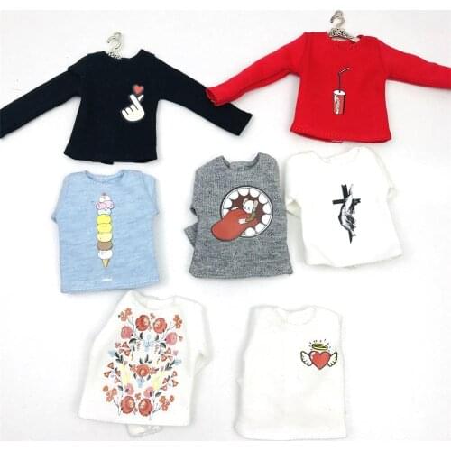 New 1PCS Fashion Dolls’ T-shirt Cute Long Blue/White/Black/Red Tops for Blyth,Licca,1/6 Clothes Accessories