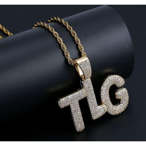New Iced Out Letter TLG Pendant Necklace Pave Full CZ Zircon Fashion Designer Hip Hop Rapper Jewelry Gifts drop shipping