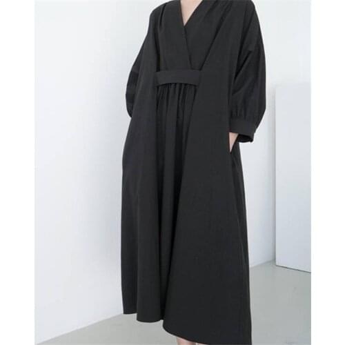 Autumn Cotton Long Dress Women 2020 Loose Casual Lady Dress New Chic Retro Vestidos Long Sleeve Romper Vintage Loose Casual Tops