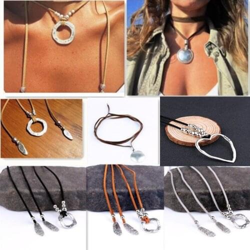 Bohemian Wrap Necklace, Layered Choker, Circle Lariat Y Necklaces, Eternity Necklaces, Hippie Boho Bohemian Minimalist Jewelry