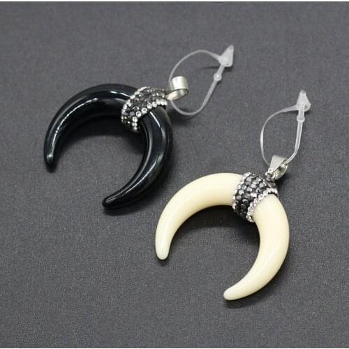 Natural Cow Bone Pendant Crescent Shape Diamon-Studd Pendants for Making DIY Jewelry Necklace Size 34x35mm