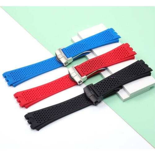 High-quality Red Blue Black Soft Silicone Rubber Watchband For Tag Heuer CARRERA Watch Strap Breathable Watch Band Folding Buck