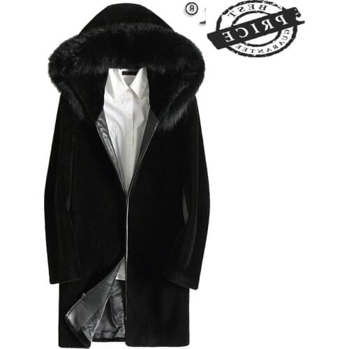 Natural Fox Fur Hooded Real Fur Coat Male Motorcycle Sheep Shearling Jacket Men Clothing 2021 Korean Long Mens Jackets a