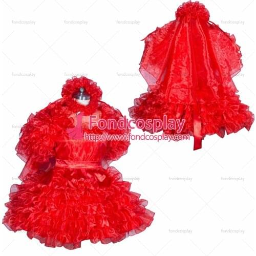 French Sissy maid Satin lockable dress Uniform cosplay costume Tailor-made[G3939]
