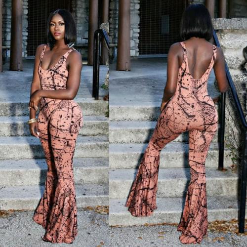Sexy Womens Floral Print Backless Rompers Jumpsuit Ladies Summer Clubwear Playsuit Bodysuit Party Jumpsuit Romper Long Trousers