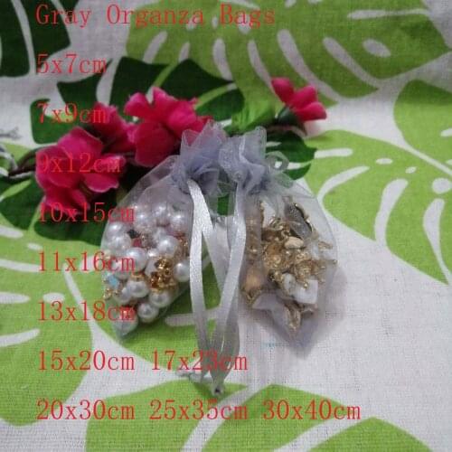 Gray Organza Bags 100pcs/Lot 7x9 9x12 10x15 13x18 15x20 17x23 cm Jewelry Drawstring Bags Christmas/Wedding/Gift Packing Bags