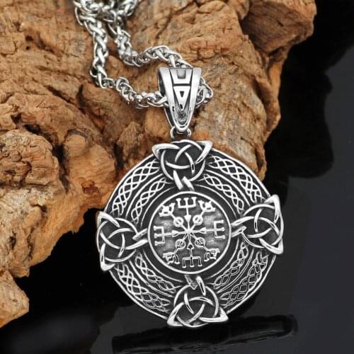 Viking Nordic pagan knot amulet stainless steel shield necklace jewelry