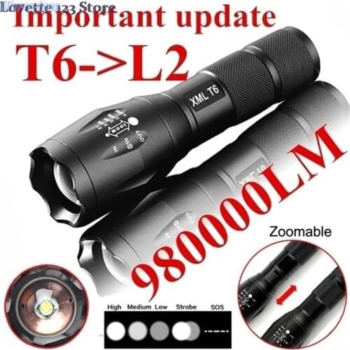 High Quality Portable T6 Tactical Military LED Flashlight 980000LM Zoomable 5-Mode Without Battery Outdoor Tools