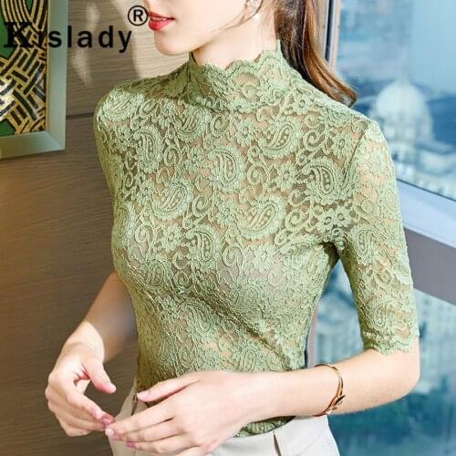 2020 Spring Summer Fall Womens Sexy Lace Petal Sleeve Shirts Slim Turtleneck Hollow Out Gothic Shirt Korean OL Harajuku Clothes