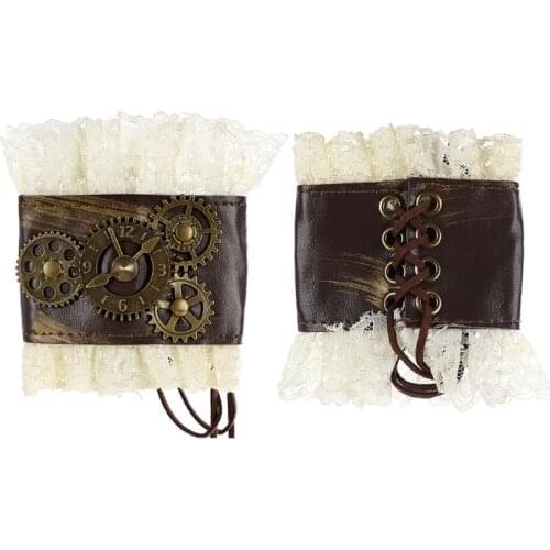 Women Gothic Bracelet Pleated Cuff Lace Hollow Hook Wristband Retro Accessories