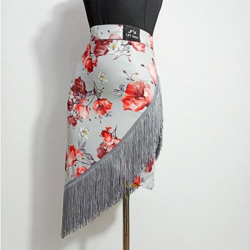 New Latin Dance Tassel Skirt Women Performance Costume Gray Fringe Flower Gatsby Dress Salsa Samba Tango Dancing Clothes VDB2026