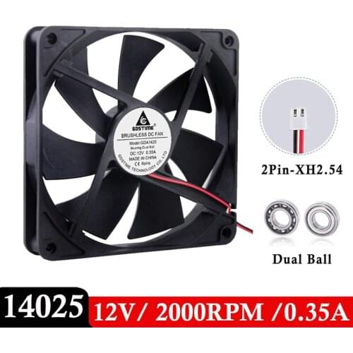 1Pieces Gdstime DC 12V 2Pin 140MM x 25MM 14CM Ball Bearing 140x25mm Large Air Volume Brushless Computer Case Cooler Cooling Fan