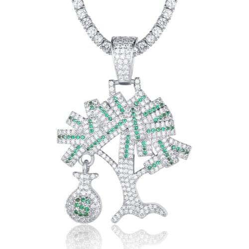 100% Micro Zircon Hip Hop Dollar Money Tree Pendant Necklace For Men Jewelry Bling Bling Factory Prices Wholesale