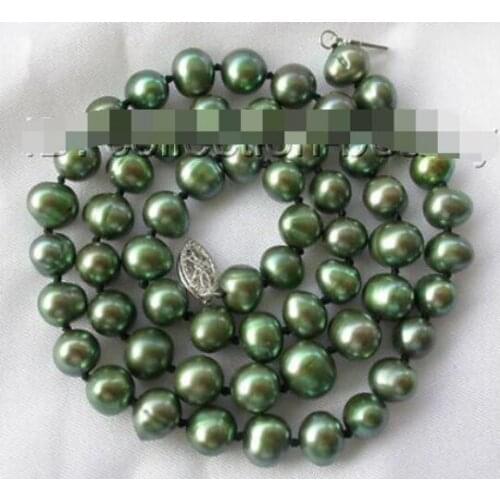 17inch stunning 7-8mm round green freshwater cultured pearl necklace m99