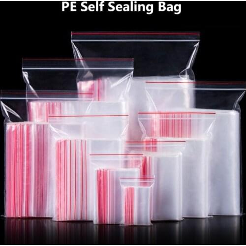 17 Sizes Clear Plastic Seal Zip Lock Resealable Clear Bags Closure pockets Poly Reclosable Candy Bags For Snacks Storages 100Pcs