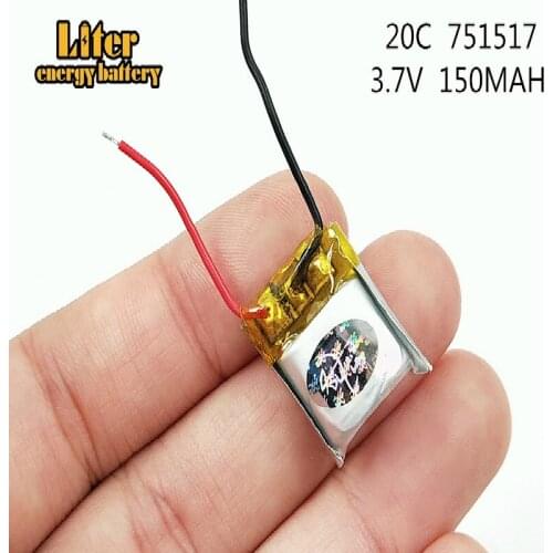 2pcs /lot 3.7v lipo battery 3.7v 150mah 751517 20c CX-10 CX-12 JJ810 Remote Quadrocopter Model accessories li-po battery