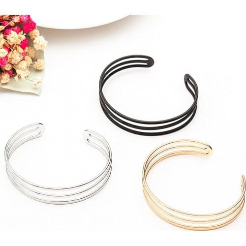 3 Layers Simple Style Opening Adjustable Golden Silver Plated Black Metallic Bracelets & Bangles for Women