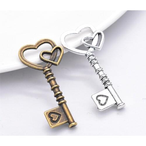 5pcs 42x19mm Antique Silver and Antique Bronze Colors Plated Key Charms DIY Handmade Jewelry Accessories
