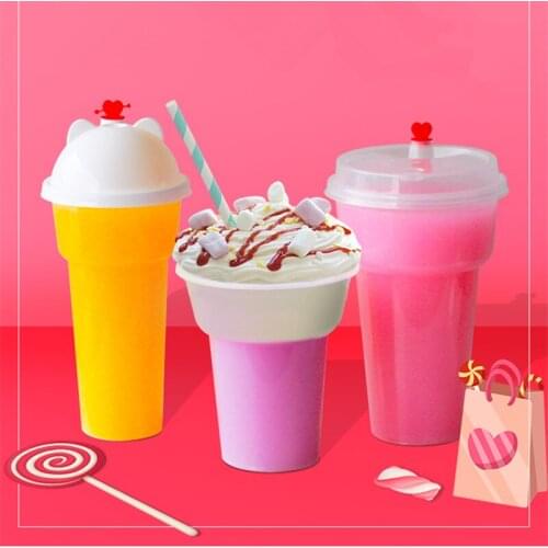 50pcs High quality creative party favors disposable cup transparent dessert cups 500ml yogurt cup drink packaging cups with lid