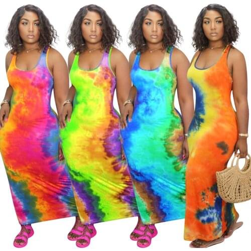 Adogirl Fashion Tie Dye Print Maxi Dress