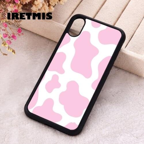 Iretmis 5 5S SE 2020 phone cover cases for iphone 6 6S 7 8 Plus X Xs Max XR 12 MINI Pro Soft Silicone TPU Pink Cow Print