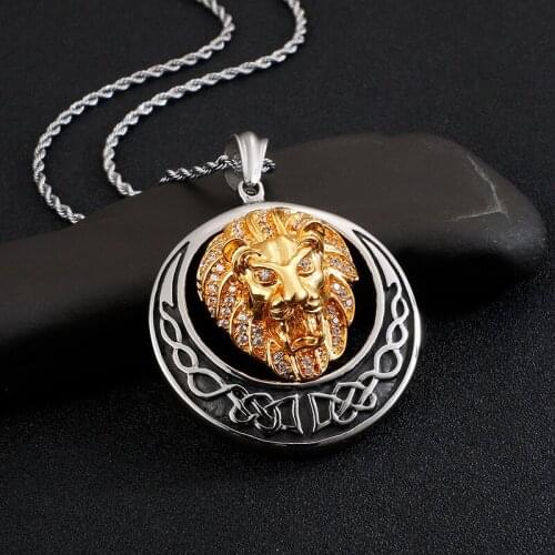 European and American hipsters Hiphop hip hop punk rock style personality mens stainless steel lion head pendant necklace