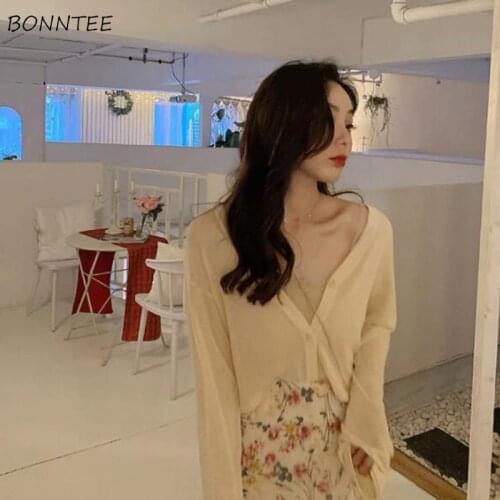 Cardigans Women Summer Fashion Breathable Sweet College All-match Korean Style See Through Female Sweater Loose Solid Crop New