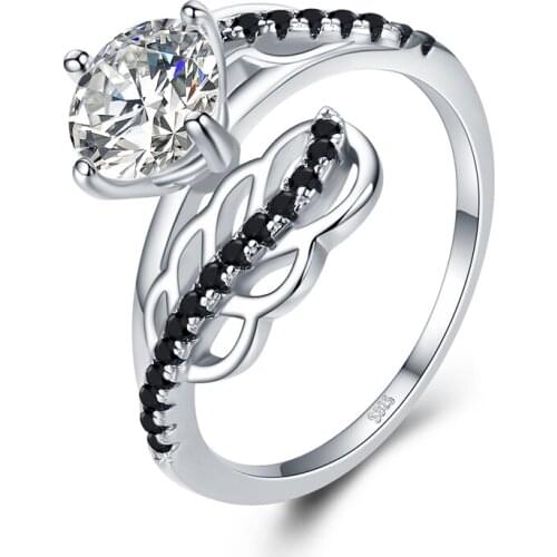 SODROV 925 Sterling Silver Jewelry Finger Ring Leaf Black Spinel Rings for Women Female Bague Silver 925 Jewelry G094