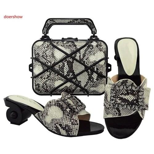 Doershow African Matching Shoes and Bags Italian in Women Italian Shoes with Matching Bags Set Decorated with Rhinestons SGF1-14
