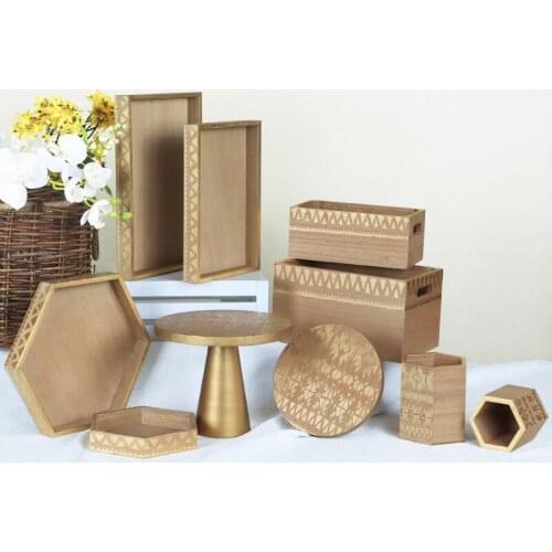 Round Wooden Cake and Dessert Pedestal Display Stand with Black Base